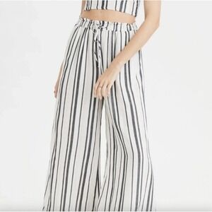 American Eagle Striped Wide Leg Palazzo Pants White Black | Size M